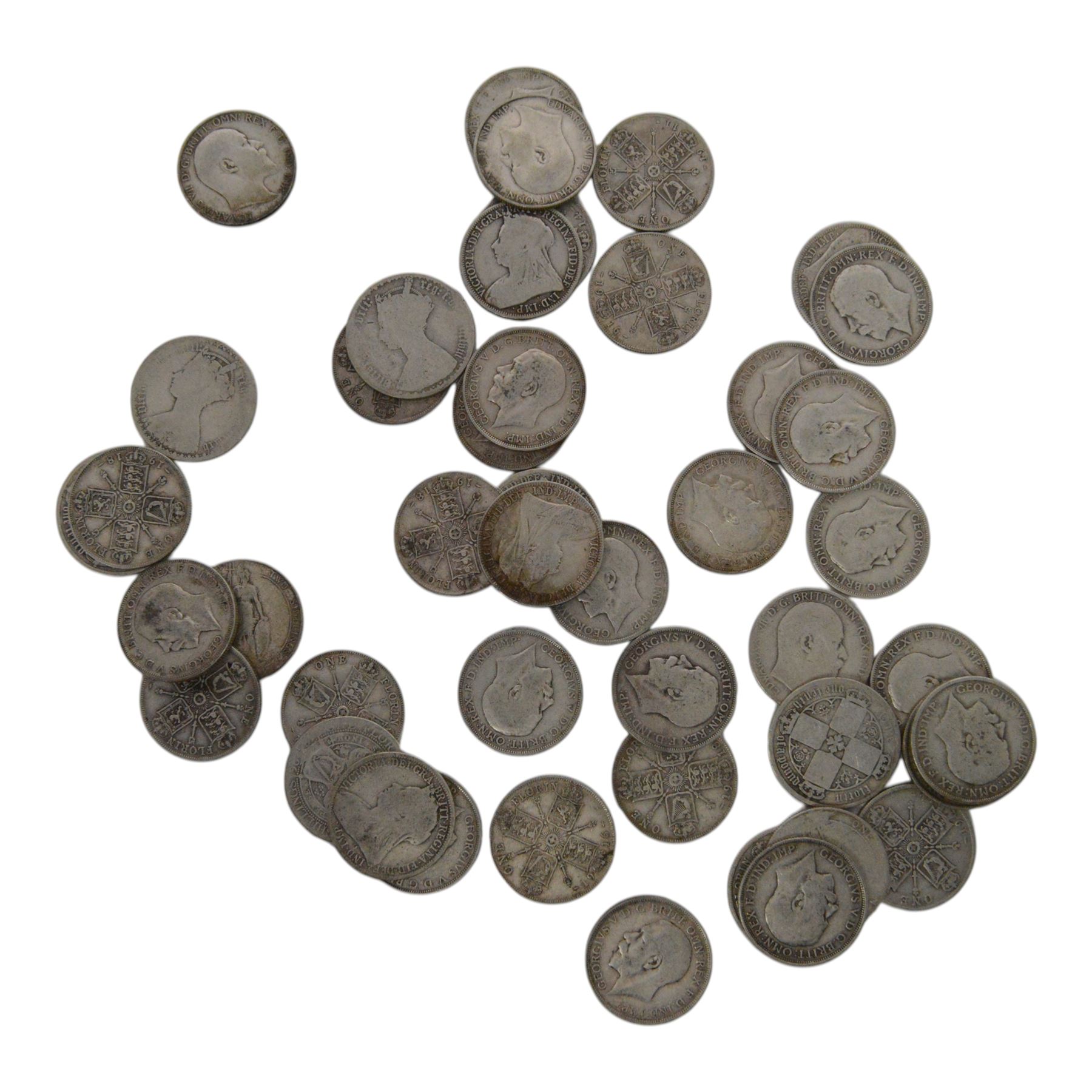 Approximately 497 grams of Great British pre-1920 silver one florin coins