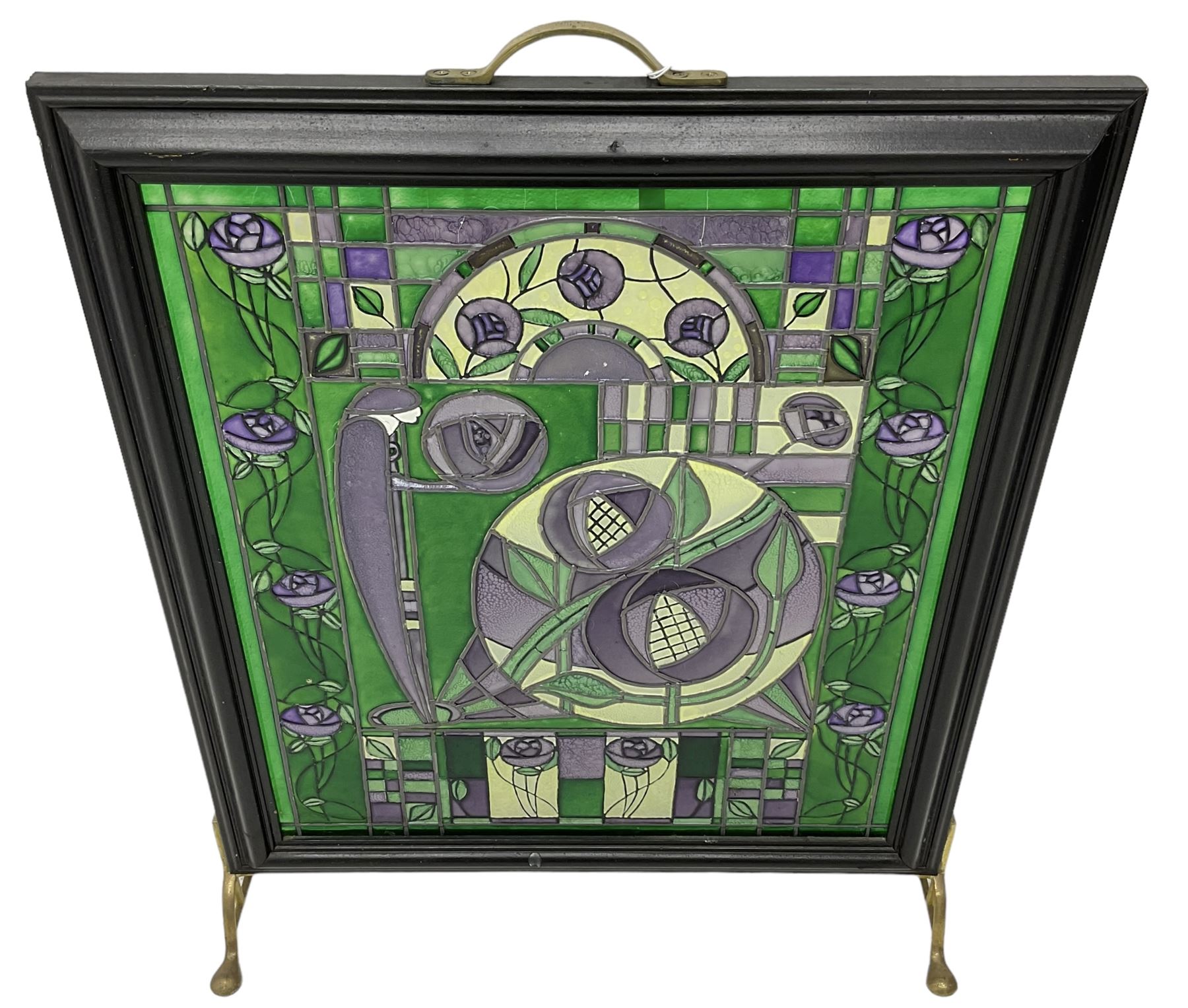 Rennie Mackintosh design Art Nouveau style stained glass fire screen