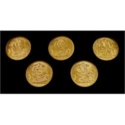 Queen Elizabeth II 'Gillick Portrait Sovereign Set' comprising ten gold full sovereign coins dated 1957-1959 and 1962-1968, cased with certificate