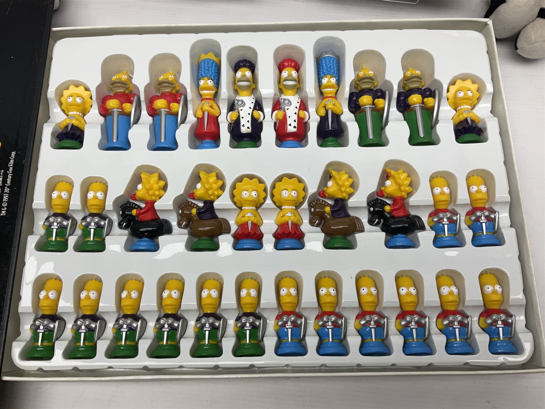 Three Mattel carded Harry Potter dolls - Harry, Hermione & Dumbledore; Vivid Imaginations Take That Robbie doll; all boxed; three Manchester United figures of players (one boxed); and The Simpsons 3-D Chess Game; boxed