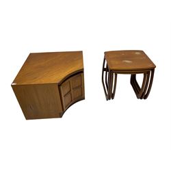 Nathan - mid-20th century teak corner television stand (W99cm H52cm); and matching nest of three tables (W53cm D48cm H51cm) (2)