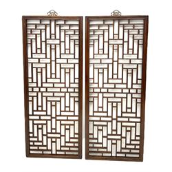 Pair 19th century Chinese lattice wall p