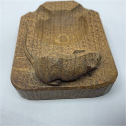  Mouseman oak ashtray, canted rectangular form with carved mouse signature, by the workshop of Robert Thompson, Kilburn, L10cm