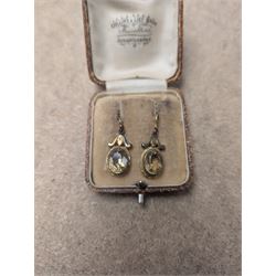 Pair of 15ct gold quartz pendant earrings, stamped 15ct, boxed 
