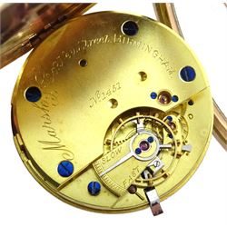 Edwardian 9ct rose gold open face, ladies keyless lever pocket watch by Marsh & Co, Birmingham, no. 1451, white enamel dial with Roman numerals, back case engraved with initials, case makers mark W.S, Chester 1902