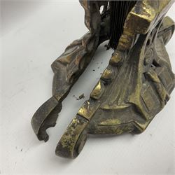 Pierced brass peacock style folding fire screen, with urn finial, H65.5cm