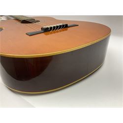 Harmony Model H6360 acoustic guitar in mahogany with spruce top, L103cm overall; and 1970s B&M (Barnes & Mullins) Concert Grande acoustic guitar, L101.5cm overall; each in hard carrying case (2)