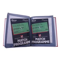 Comprehensive collection of approximately one-hundred and ninety Scarborough FC football programmes for the 1987/88, 1988/89 and 1990/91 seasons, all filed within six dedicated Scarborough FC red Home and Away binders 