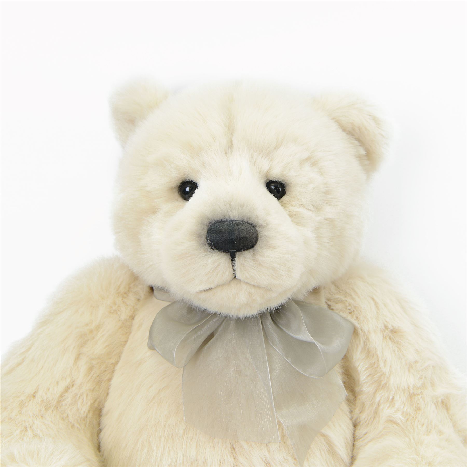 Charlie Bears large plush jointed teddy bear 'Ursula', with cream fur and grey bow, designed by Isabelle Lee, with tags, H84cm 