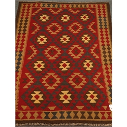  Maimana Kelim brown ground rug, repeating border, 156cm x 202cm  