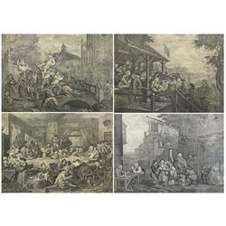 After William Hogarth (British 1697-1764): 'Humours of an Election' - 'An Election Entertainment Plate I' 'Canvassing for Votes Plate II' 'The Polling Plate III' and 'Chairing the Members Plate IV', complete set four engravings originally pub. 1775-1758, 43cm x 56cm (4)