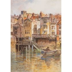 Alfred George Morgan (British 1848-1930): 'The Forge', View of Rigg Mill - Whitby and Distant View of Whitby Castle, set of three watercolours signed max, one titled verso 40cm x 26cm (3)