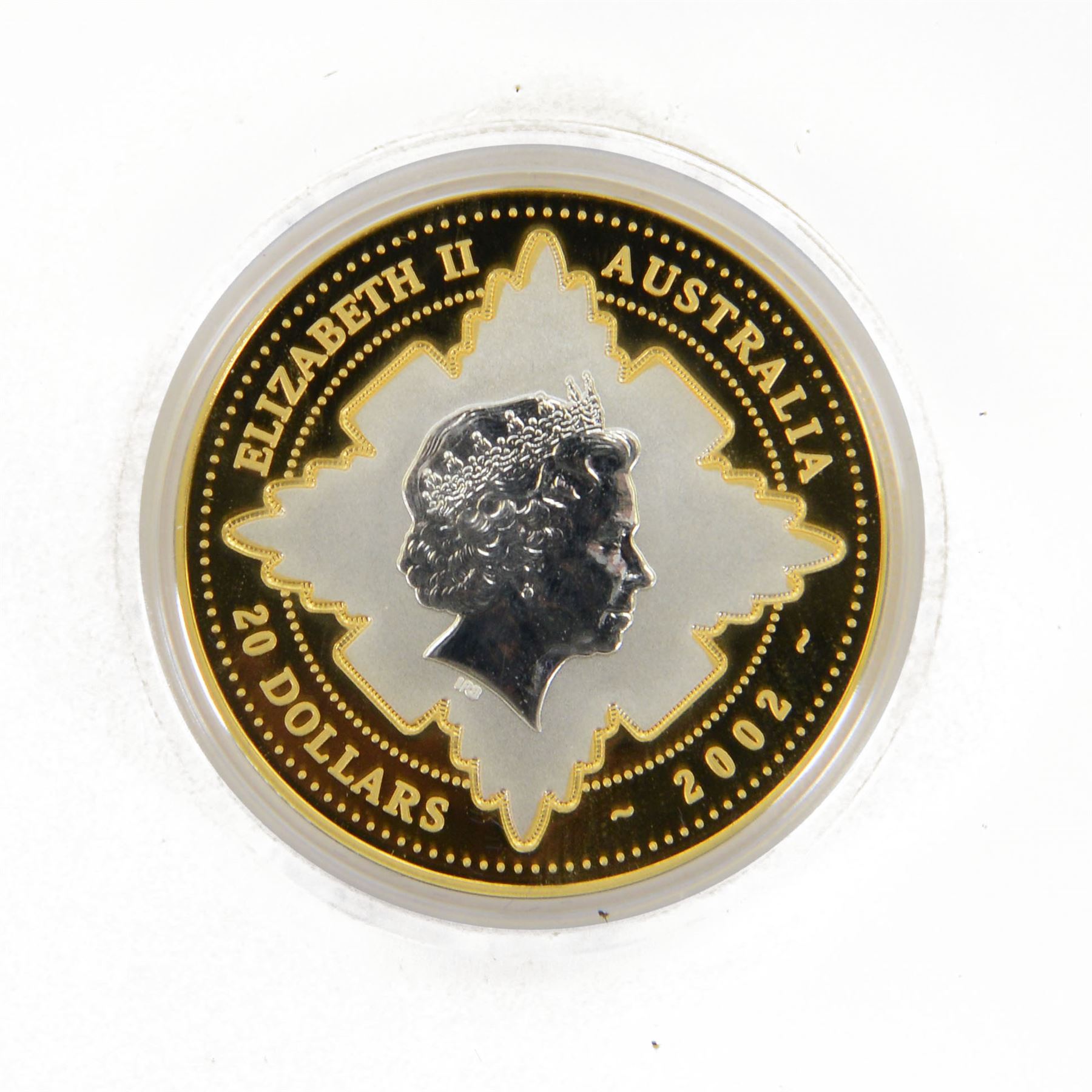 Queen Elizabeth II Australia 2002 'Golden Jubilee of Accession 1952-2002' bi-metal gold and silver twenty dollars coin, cased with certificate