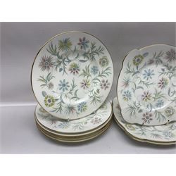 Minton Vanessa pattern part tea service, to include fifteen cups and saucers, open sucrier, milk jug, eighteen dessert plates, twelve side plates etc (70)