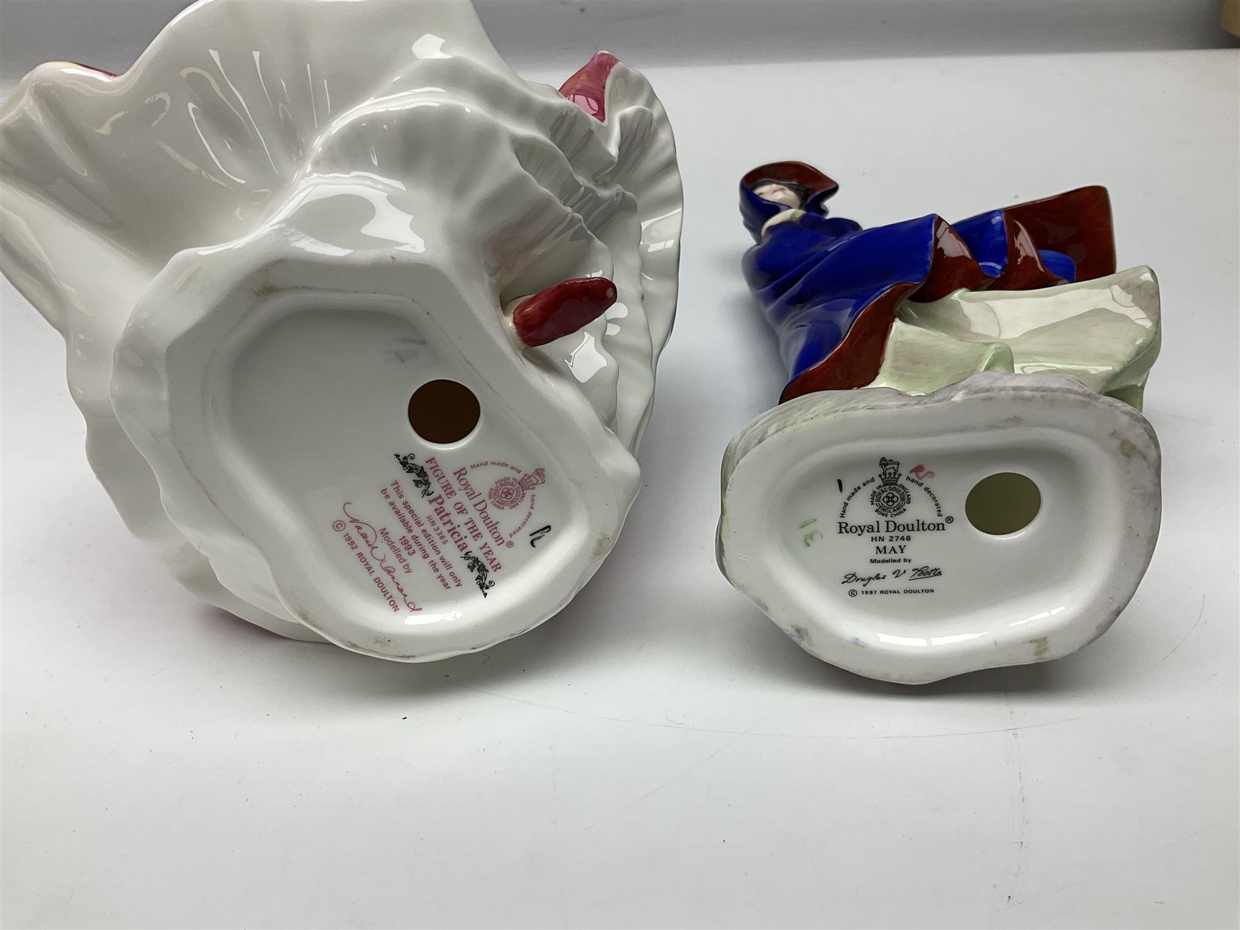 Ten Royal Doulton figures, to include Lydia HN1908, Goody Two Shoes HN2037, May HN2746, A Single red Rose HN3376, etc, nine with original boxes 