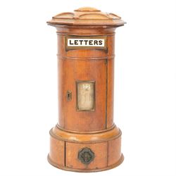 Victorian oak Country House domestic post box, of cylindrical form with hexagonal moulded ...