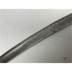 Late 18c style French Model 1790 Hussars sword with (reduced) 65cm curving fullered blade and replacement brass hilt with oval langets and wire-bound leather grip L78cm overall (no scabbard)
