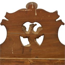 Large George III mahogany wall mirror, parcel gilt shaped frame with scrolling acanthus, shell and foliate decoration, surmounted by carved gilt ho-ho bird, rectangular mirror plate within moulded border, shaped apron with gilt scroll terminals, removed from a Scottish country estate