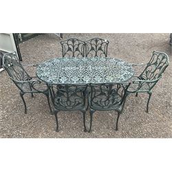 Painted aluminium oval garden table, and six chairs - THIS LOT IS TO BE COLLECTED BY APPOINTMENT FROM DUGGLEBY STORAGE, GREAT HILL, EASTFIELD, SCARBOROUGH, YO11 3TX