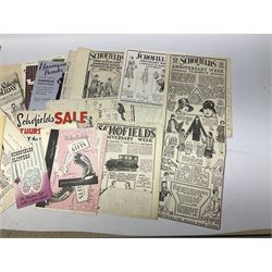 Quantity of paper ephemera relating to Schofields Department Store, The Headrow, Leeds, 1920s - 1950s, including Romance of Schofields 1922, Golden Jubilee Booklet 1951, various catalogues and promotional booklets and leaflets, Christmas offers, greeting cards, marketing and advertising items, menus etc