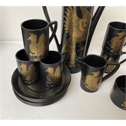 Portmeirion Phoenix pattern coffee set for six by John Cuffley, comprising coffee pot, milk jug, open sucrier, coffee cans and saucers and dessert plates 
