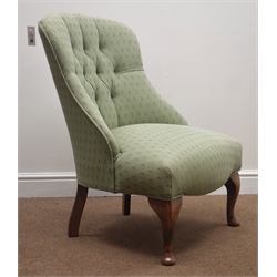  Early 20th century nursing chair deeply buttoned upholstered back on cabriole supports  