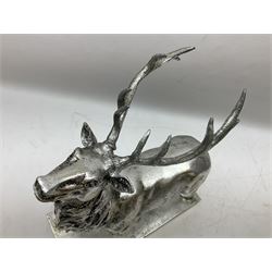 Composite silvered stag, on rectangular base