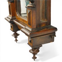 Late 19th century Vienna regulator wall clock with 19cm dial in walnut case with broken arch pediment and brass weights H128cm 
