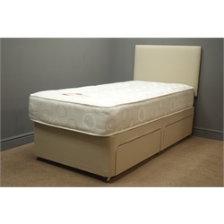  Pair 3' single divan beds, two storage drawers, upholstered headboards and mattress  
