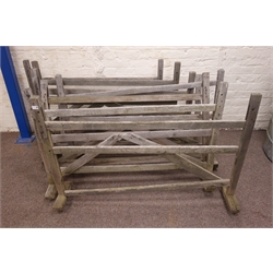  Set eight vintage wooden three bar hurdle gates, with adjustable top rail, W137cm  