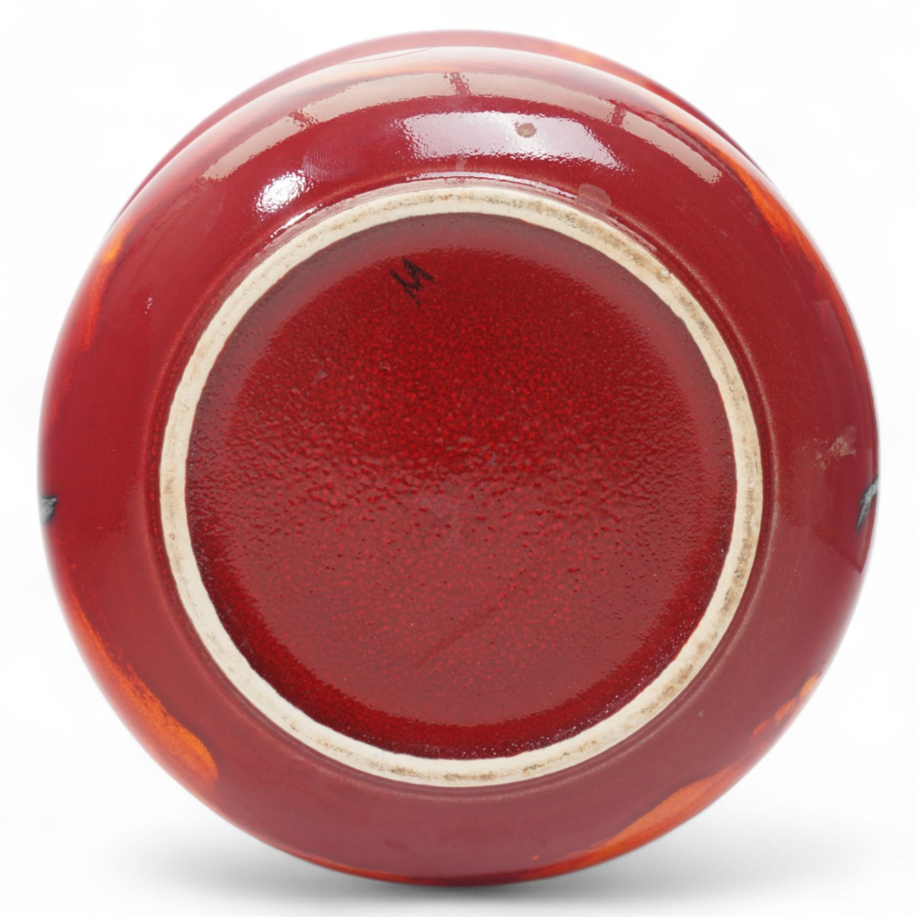 Poole pottery purse vase decorated in the Odyssey pattern, Odyssey pattern fern pot D17cm and a Poole Peacock pattern fern pot D19cm (3)