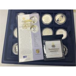 The Royal Mint Golden Wedding Anniversary silver proof coin collection, comprising twenty-four international commemorative coins, cased with certificates
