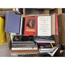 Large collection of books, including, Dumas (Alexandre) Celebrated Crimes eight volumes, Thackeray (W.M) various works fourteen volumes, , works and books about Richard Wagner More adventures of Rupert bear, Ballet annuals, etc, six boxes 