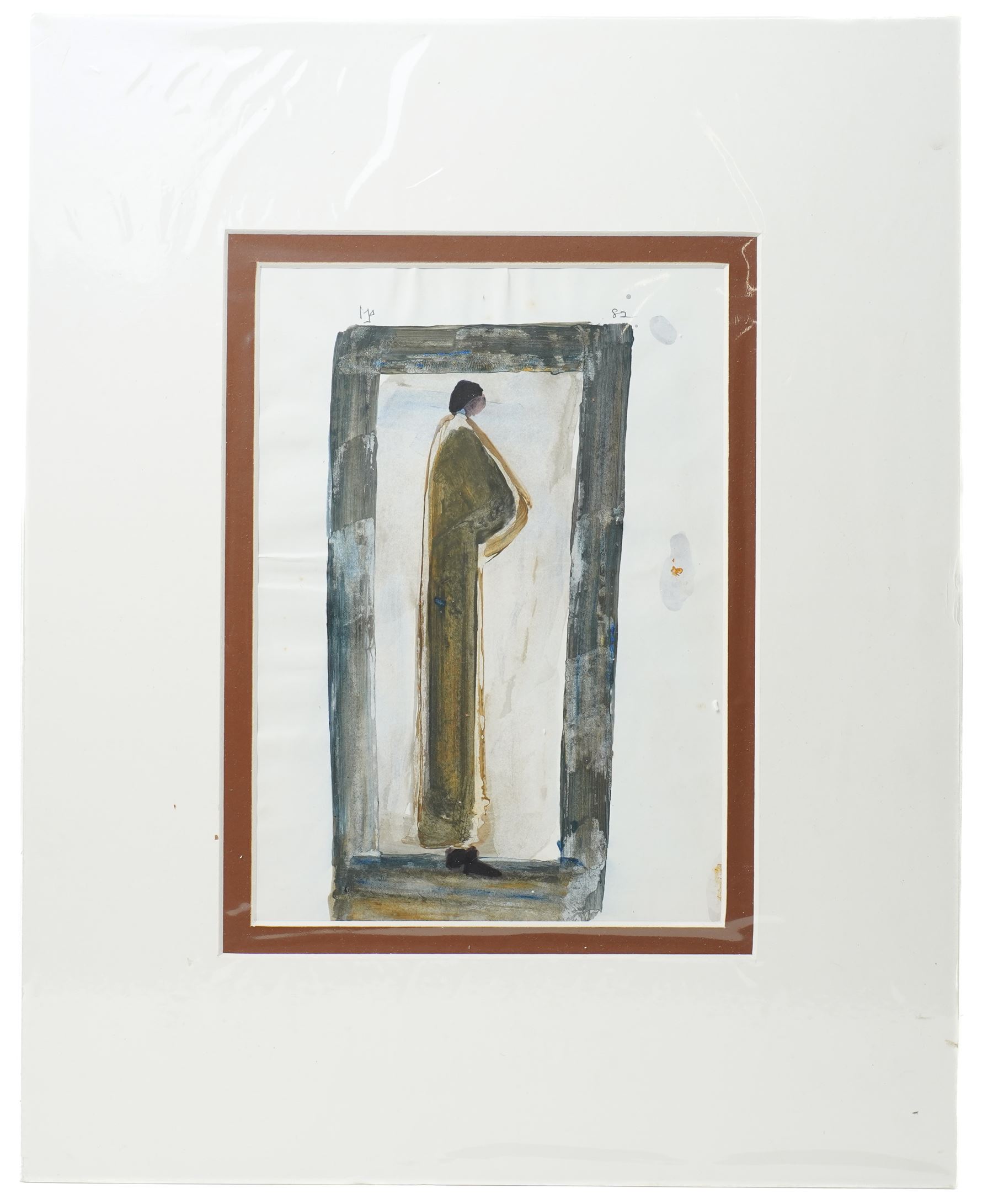 Ivan Peries (Sri Lankan 1921-1988 - Columbo '43 Group): Standing Man, watercolour on paper signed with initials and dated '82, 29cm x 19cm (unframed) 
Notes: Ivan Peries was a founding member of the '43 group, a 20th century modern art group in Columbo (previously British Ceylon) in the mid-20th century. This picture was part of a large series of similar works produced by Peries and begun in 1982, they are all dated '82 regardless of the production date in order to preserve continuity. The V&A museums contains three very similar works part of this series. 
Provenance: The vendor was a very close friend of the artist and his family. These works were acquired from the wife of the artist - Veronica Peries, during the time she lived at Southend on Sea - UK. 
