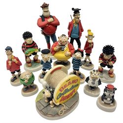 Thirteen Robert Harrop figures from the Beano Dandy collection, comprising Yo-Yo Collectors Piece 1996, Desperate Dan BD03, Cuthbert Cringeworthy BD08, Teach BD06, 'Erbert BD14, Toots BD12, Winston BD17, Fatty BD07, Dennis The Menace BD01, Dennis the Menace Fishing BD806, Sydney BD13, Wilfrid BD15 and Plug BD11