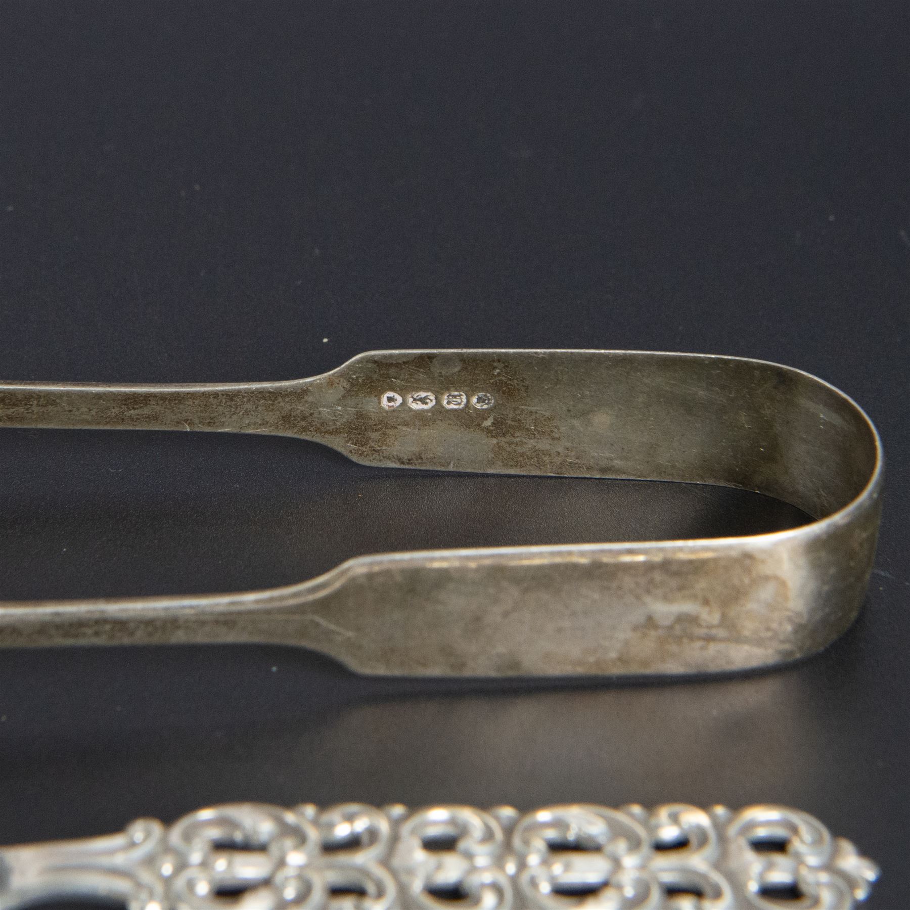 Five silver napkin rings, including pair of 1930s oval examples, with engine turned decoration with engraved initial, together with a collection of silver flatware, including Norwegian spoon, pair of Fiddle pattern mustard spoons, five seal top coffee spoons, etc, all stamped or hallmarked