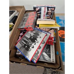 Collection of music memorabilia, including signed Peter Hook memorabilia, Status Quo, Rolling Stones, Neil Diamond, Joy Division tshirts, posters, books, etc