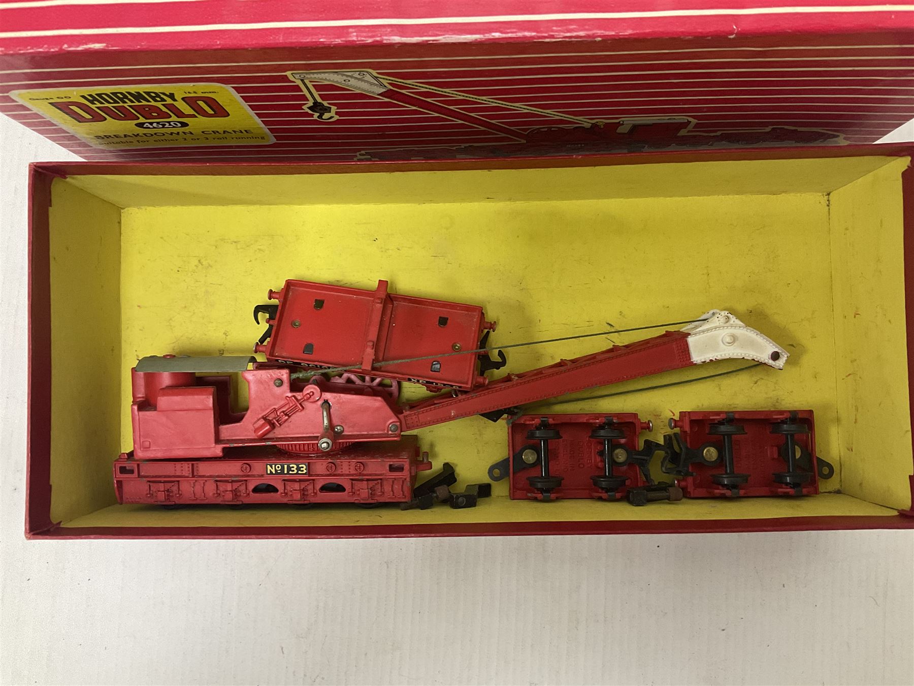 Hornby Dublo - 4620 Breakdown Crane; TPO Mail Van Set; D1 Level Crossing; Pullman cars and goods vans; with a large quantity of track to include straight and curved track, switch points and buffer stops; boxed and loose