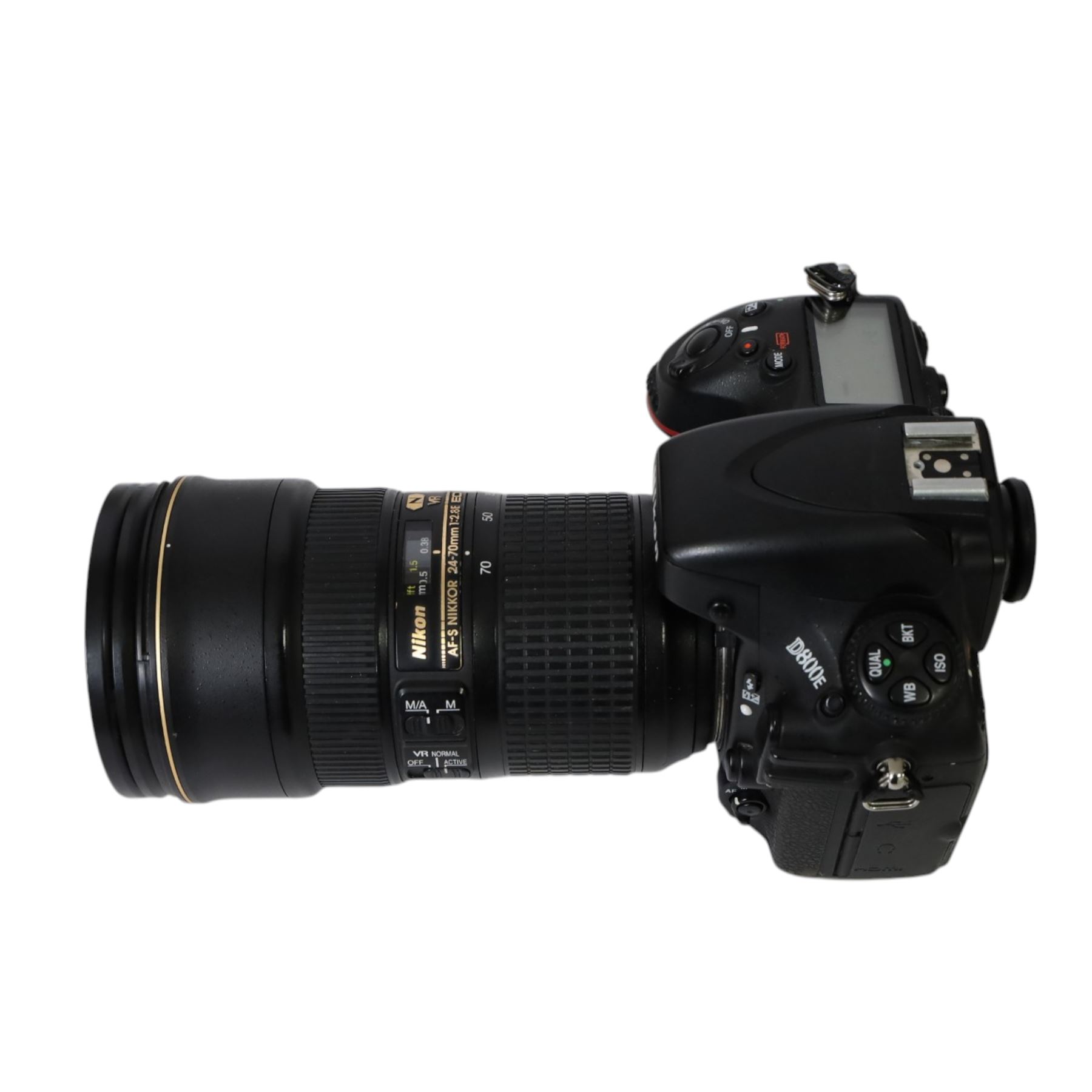 Nikon D800E camera body serial no. 6018204, with AF-S Nikon Nikkor 24-70mm 1:2.8E ED lens and battery charger, together with a Nikon AF Nikkor 50mm 1:1.8D lens