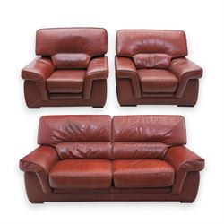 Fabrizio Mantellassi - 20th century Italian red leather suite, one three seat and two larg...