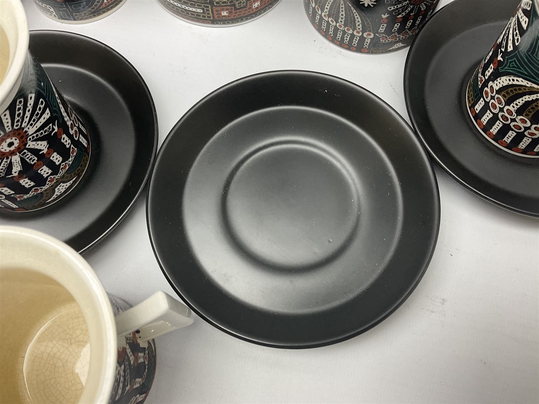 Susan Williams Ellis for Portmeirion 'Magic City' part coffee service, comprising five cups, six saucers, sugar bowl, milk jug and coffee pot
