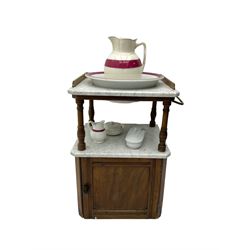Mid-20th century mahogany and marble washstand, with basin, jug and other accessories
