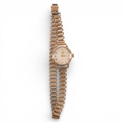 Buren 9ct gold manual wind presentation wristwatch, on 9ct gold bracelet strap, hallmarked