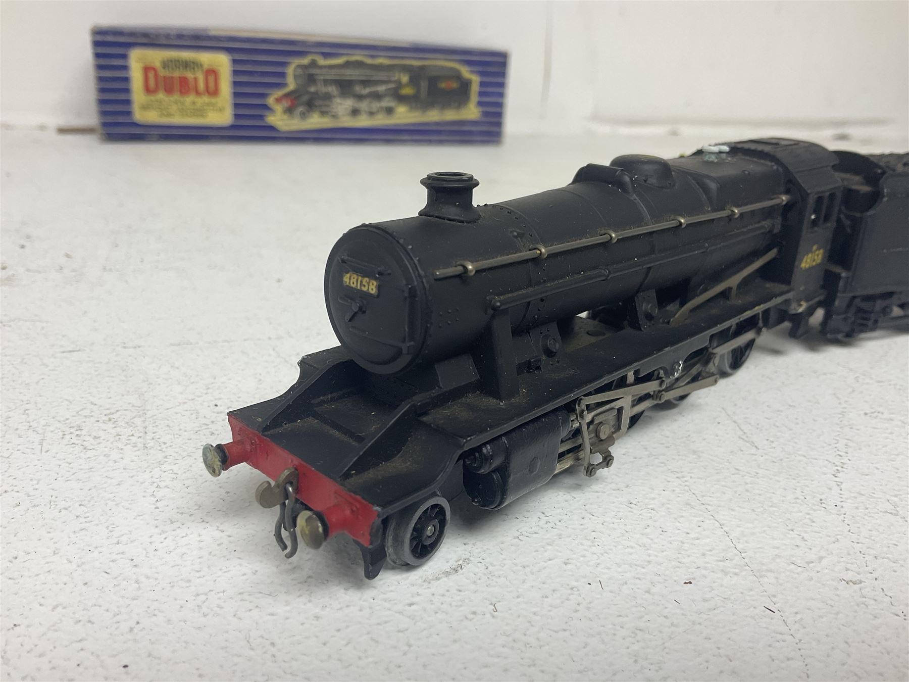 Hornby Dublo - 3-rail Class 8F 2-8-0 freight locomotive no.48158 with tender, Duchess Class 4-6-2 ‘Duchess of Montrose’ locomotive no.46232, Class 4MT Standard Tank 2-6-4 locomotive no.80054, all in original boxes; and Class N2 0-6-2 Tank locomotive no.69567, without box (4) 