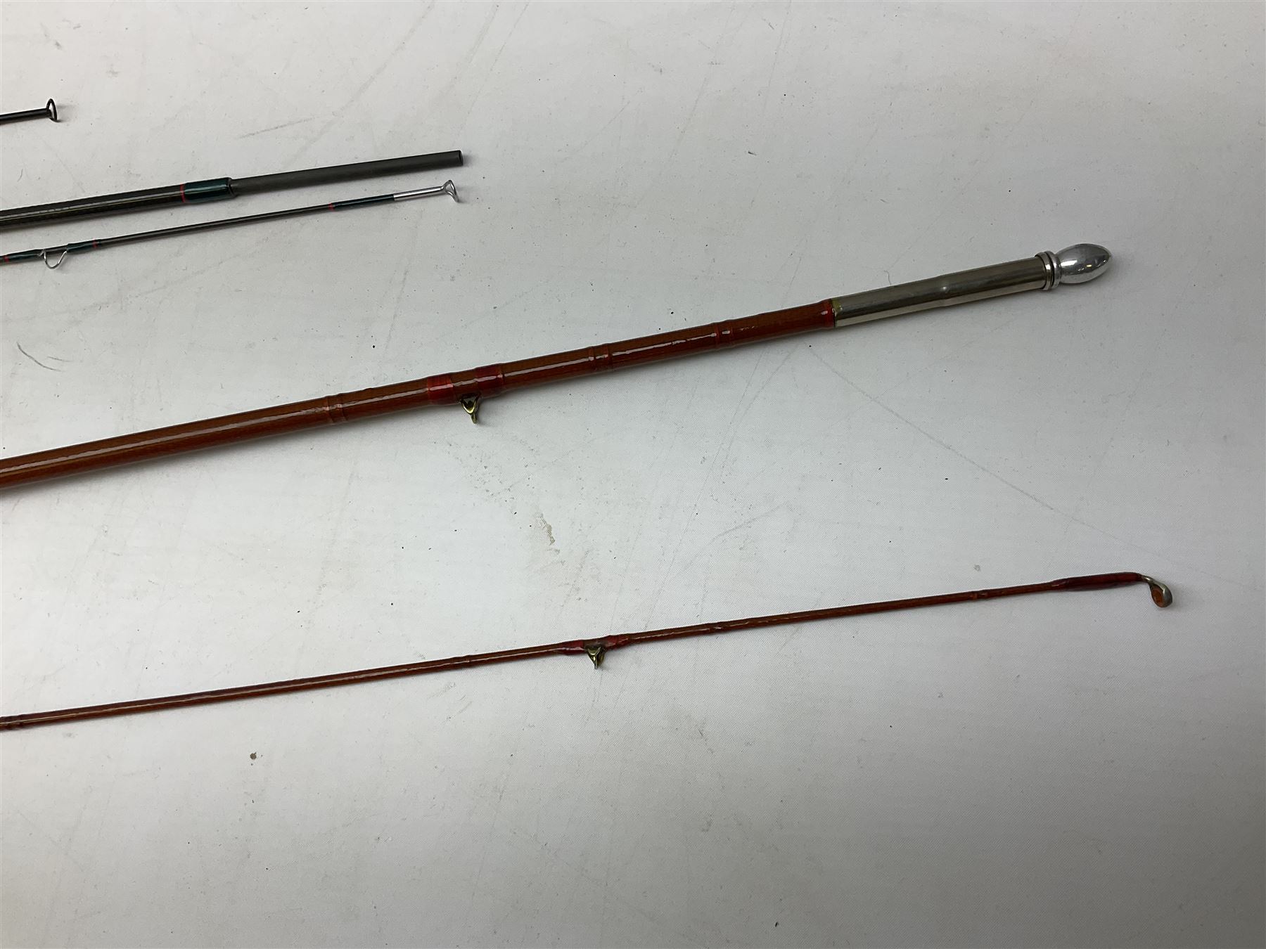 Shakespeare 'Composite Beachcaster 1332-300' 10ft two piece rod with Shakespeare alpha reel, Elastiglas two piece fly rod, Ryobi Masterline carbon fibre 'Pioneer PIF 85 Fly 8' 6
