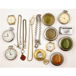  Summit gold-plated incabloc pocket watch scroll case, mid 20th century Westclox Scotty and other pocket watches, hallmarked silver watch chain, cornelian fob, Pedigree lighter etc   