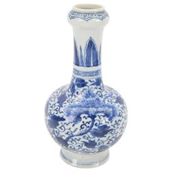 Chinese blue and white vase, decorated with a dragon chasing a flaming pearl amongst stylised clouds, together with two other vases, largest H26cm 