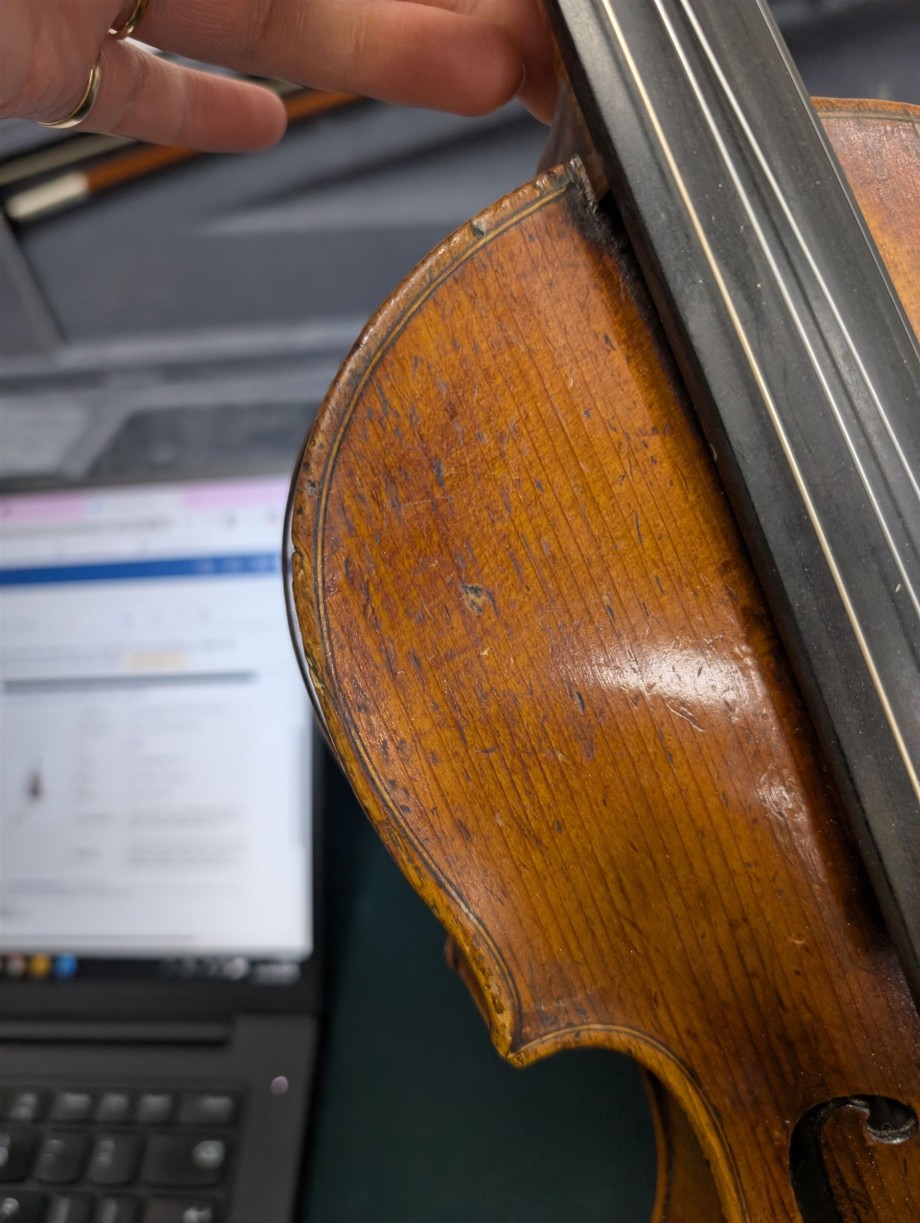 20th century violin, bearing label for Antonius and Hieronymus Amati, with bow stamped G. Werner, contained within fitted case