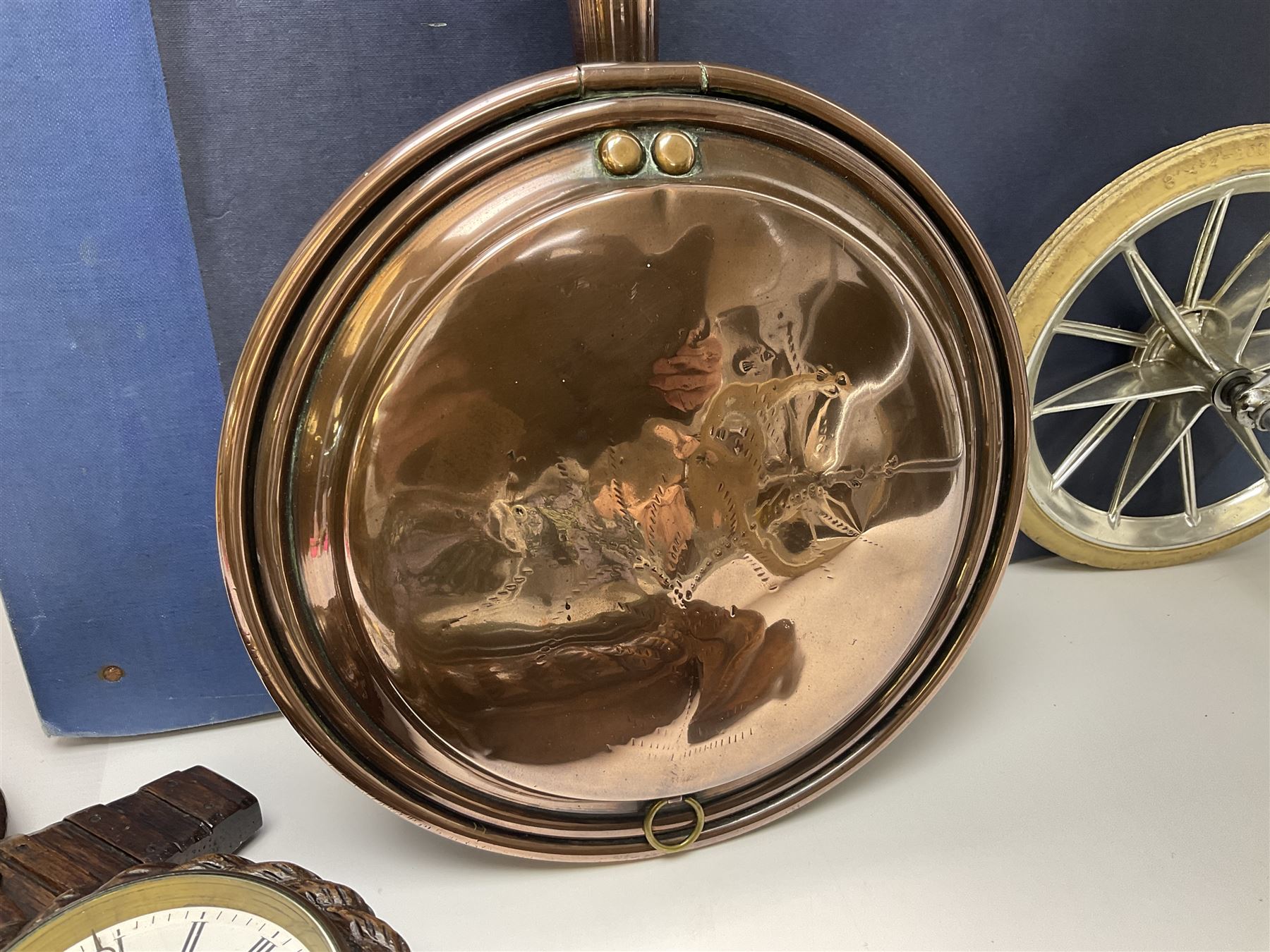 Silver Cross style dolls pram, copper warming pan with turned wooden handle, family Bible, Whitby Ordnance Survey maps etc, and a wooden barometer in the form of an anchor