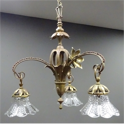 Edwardian brass three branch hanging light fitting  